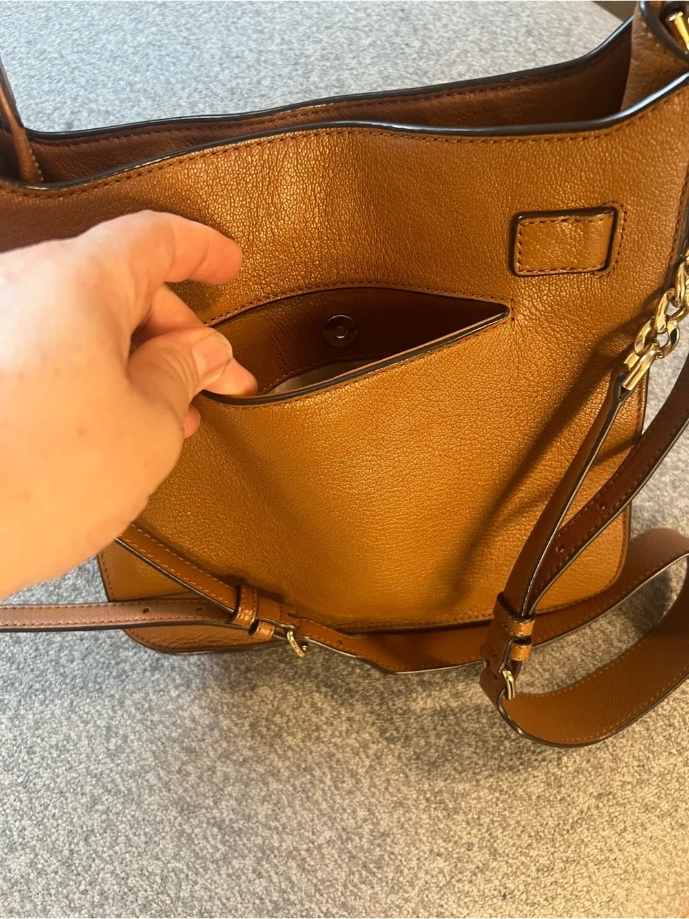 Michael Kors Chestnut Pebbled Leather Shoulder Bag with Gold Tone Hardware